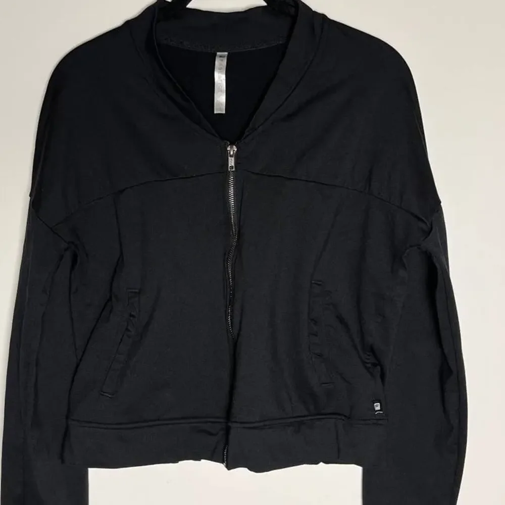 Fabletics Cropped Zip Up Attis Bomber Jacket Women's Size XS black